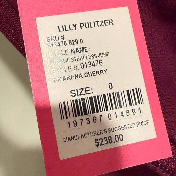 Lilly Pulitzer NWT Size 0 Amazing Burgundy Strapless Wide Leg Pant Jumpsuit - Picture 11 of 15